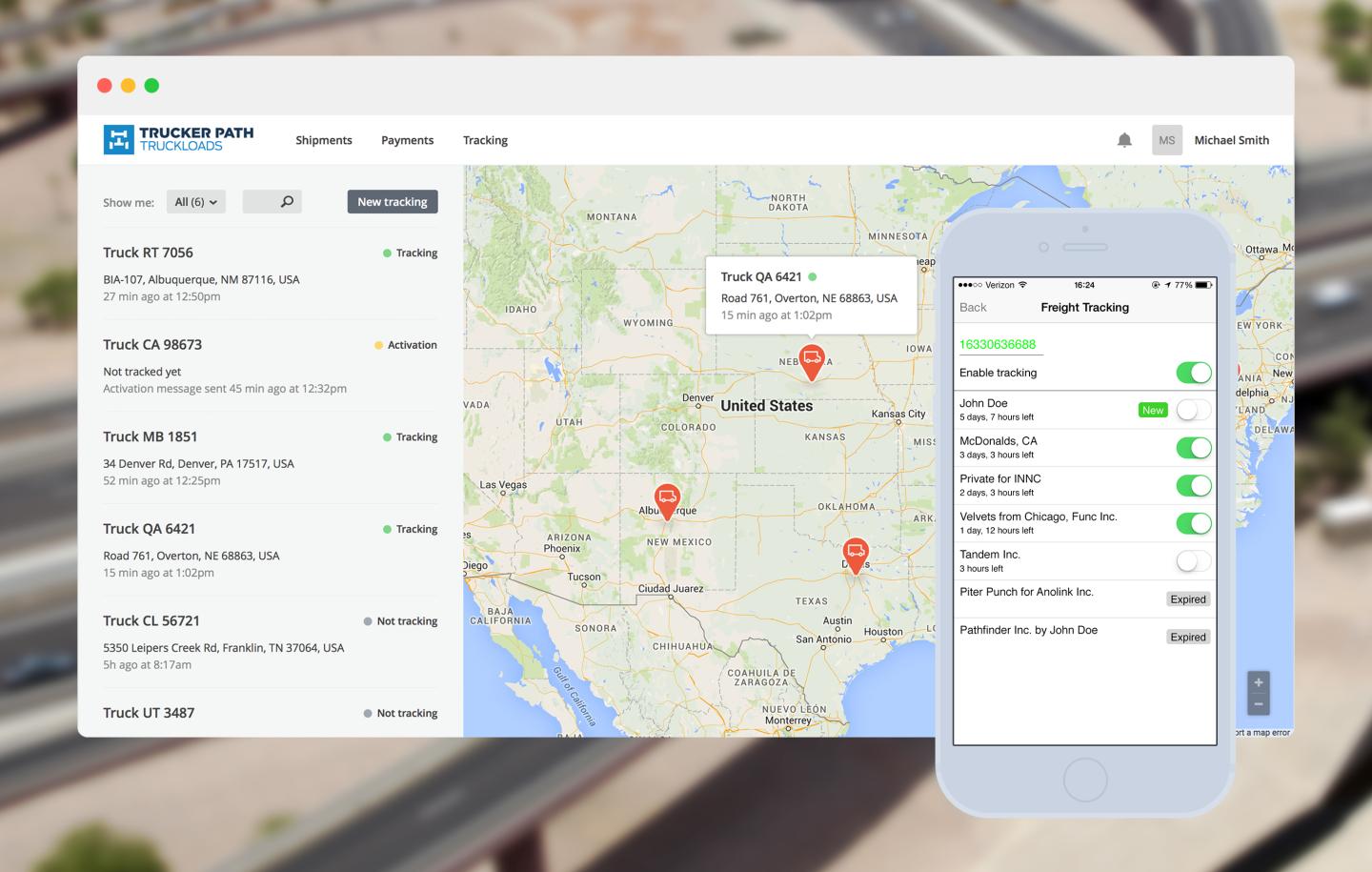 Images of the Trucker Path app