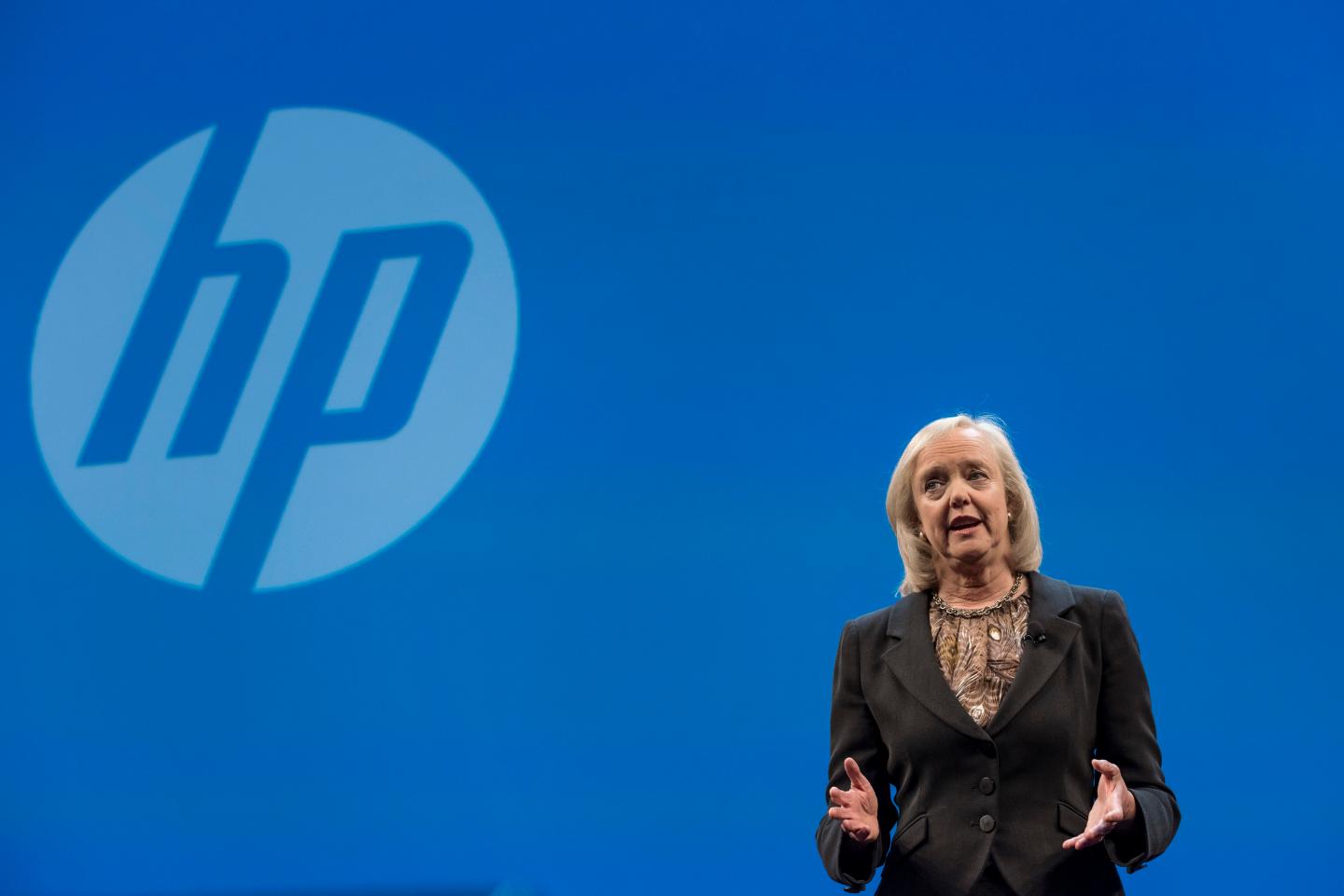 Meg Whitman, former chief executive officer of Hewlett-Packard Co., speaks during the HP Discover 2015 conference in Las Vegas, Nevada, U.S., on Tuesday, June 2, 2015. Hewlett-Packard Co. reported fiscal second-quarter profit that exceeded analysts' estimates as corporate spending on servers picked up ahead of the computer maker's planned separation into two companies. Photographer: David Paul Morris *** Local Caption *** Meg Whitman