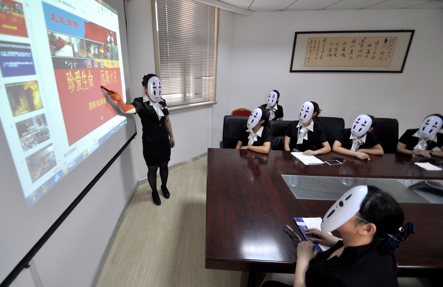 Staffs Wear No-Face Masks To Reduce Pressure During Working Time In Handan