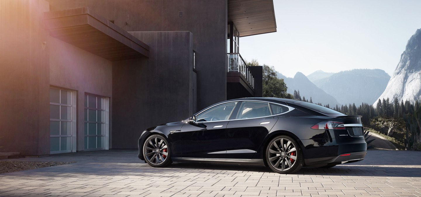 Tesla Model S sedan garage