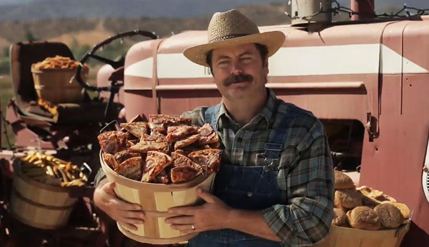 Watch Nick Offerman tour his pizza farm in this healthy food PSA spoof