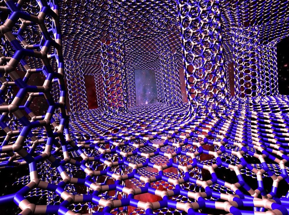 3-D structure of hexogonal boron nitride sheets and boron nitride nanotubes.