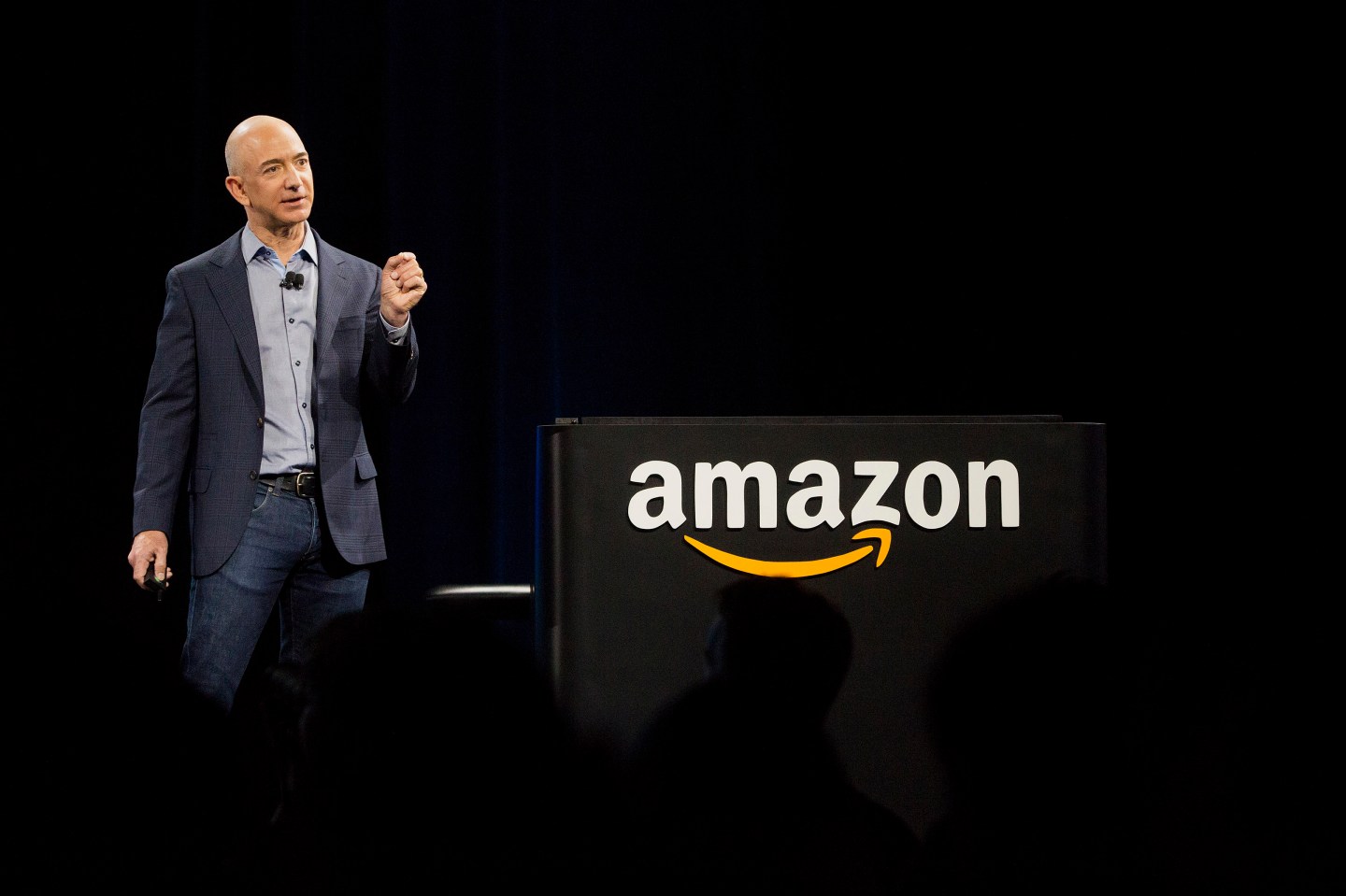 Jeff Bezos, chief executive officer of Amazon, speaks during an event at Fremont Studios in Seattle, Washington, U.S.