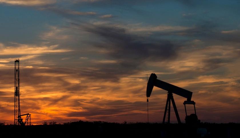 Oil rigging equipment in a field outside of Sweetwater, Texas
