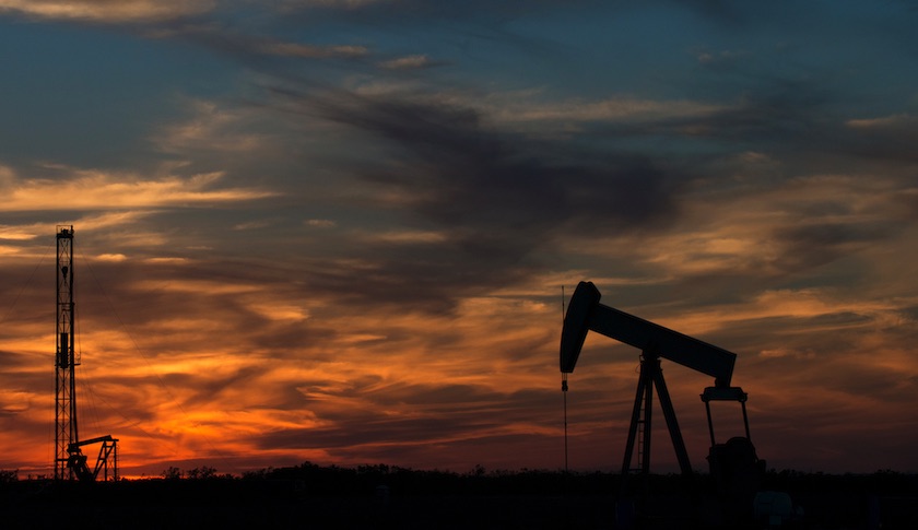 Oil rigging equipment in a field outside of Sweetwater, Texas