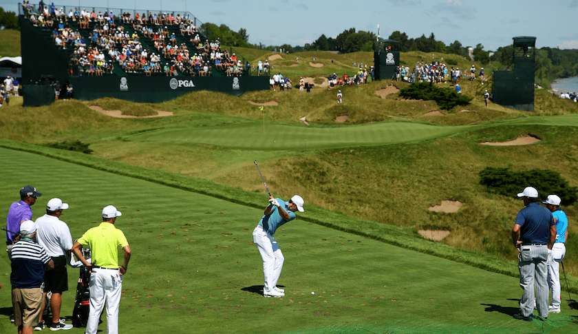 Jordan Spieth at a practice round prior to the 2015 PGA Championship at Whistling Straits on August 11