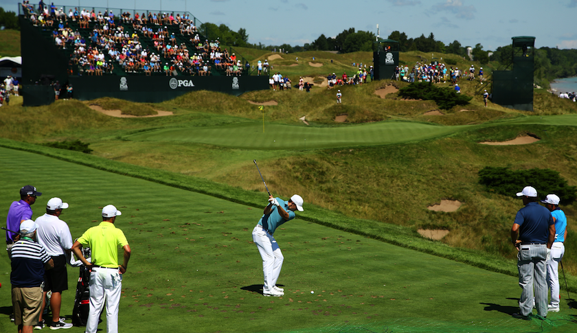 Jordan Spieth at a practice round prior to the 2015 PGA Championship at Whistling Straits on August 11
