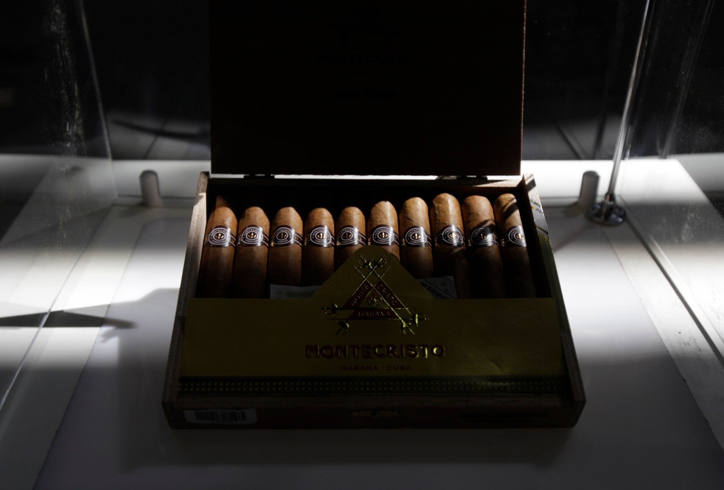 A Montecristo Cuban cigar box is displayed during the XVII Habanos Festival in Havana