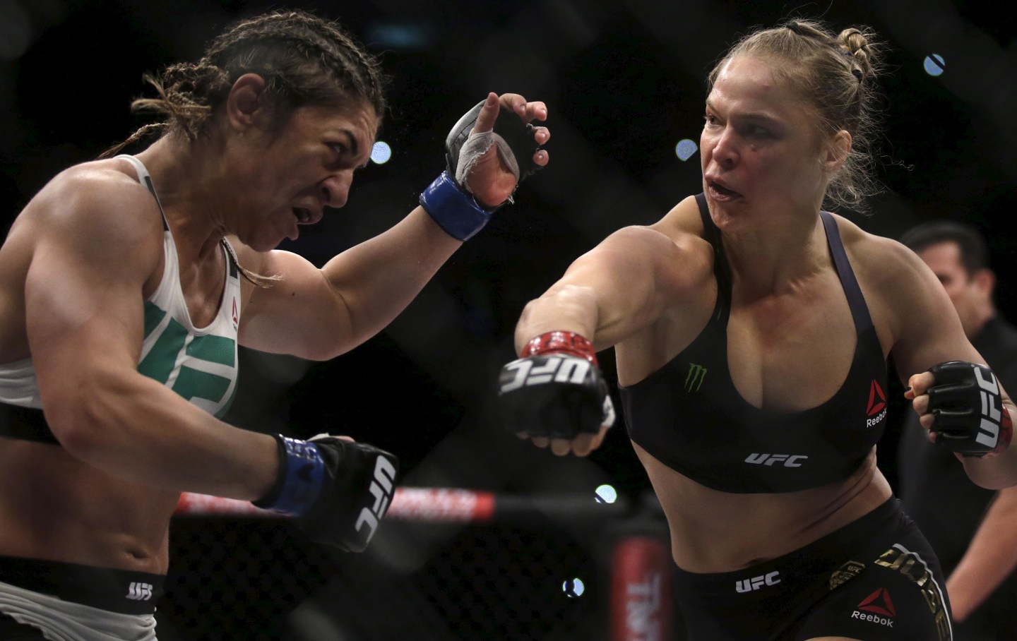 Rousey of U.S fights with Correia of Brazil during their UFC match in Rio de Janeiro