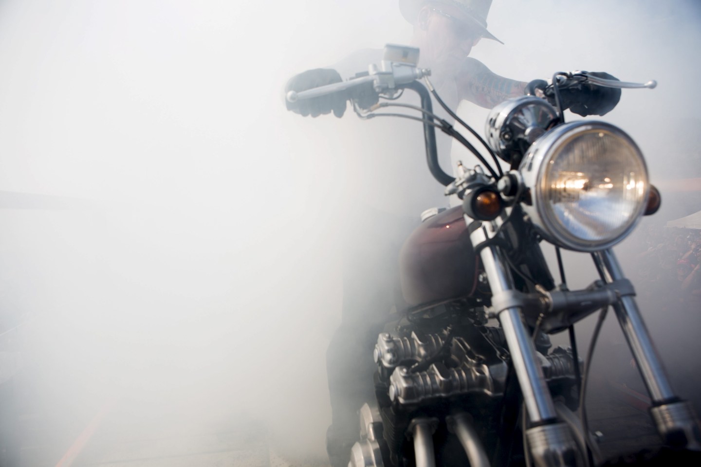 Ronnie Redneck, of New York City, New York, revs his engine