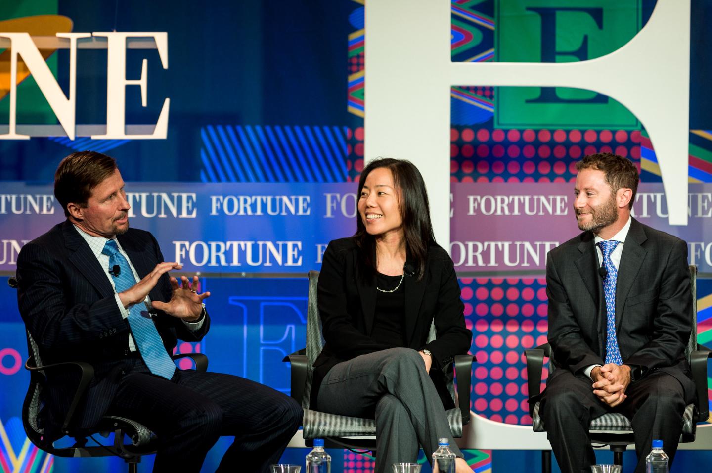 SunPower CEO Tom Werner, Goldman Sachs' Kyung-Ah Park, and Generate Capital's Scott Jacobs at the 2015 Fortune Brainstorm E conference in Austin, Texas.