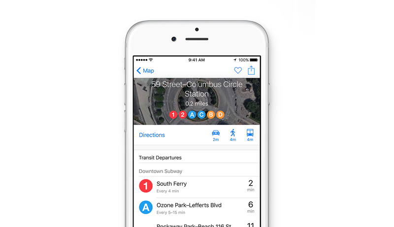 Apple Maps iOS 9 transit directions