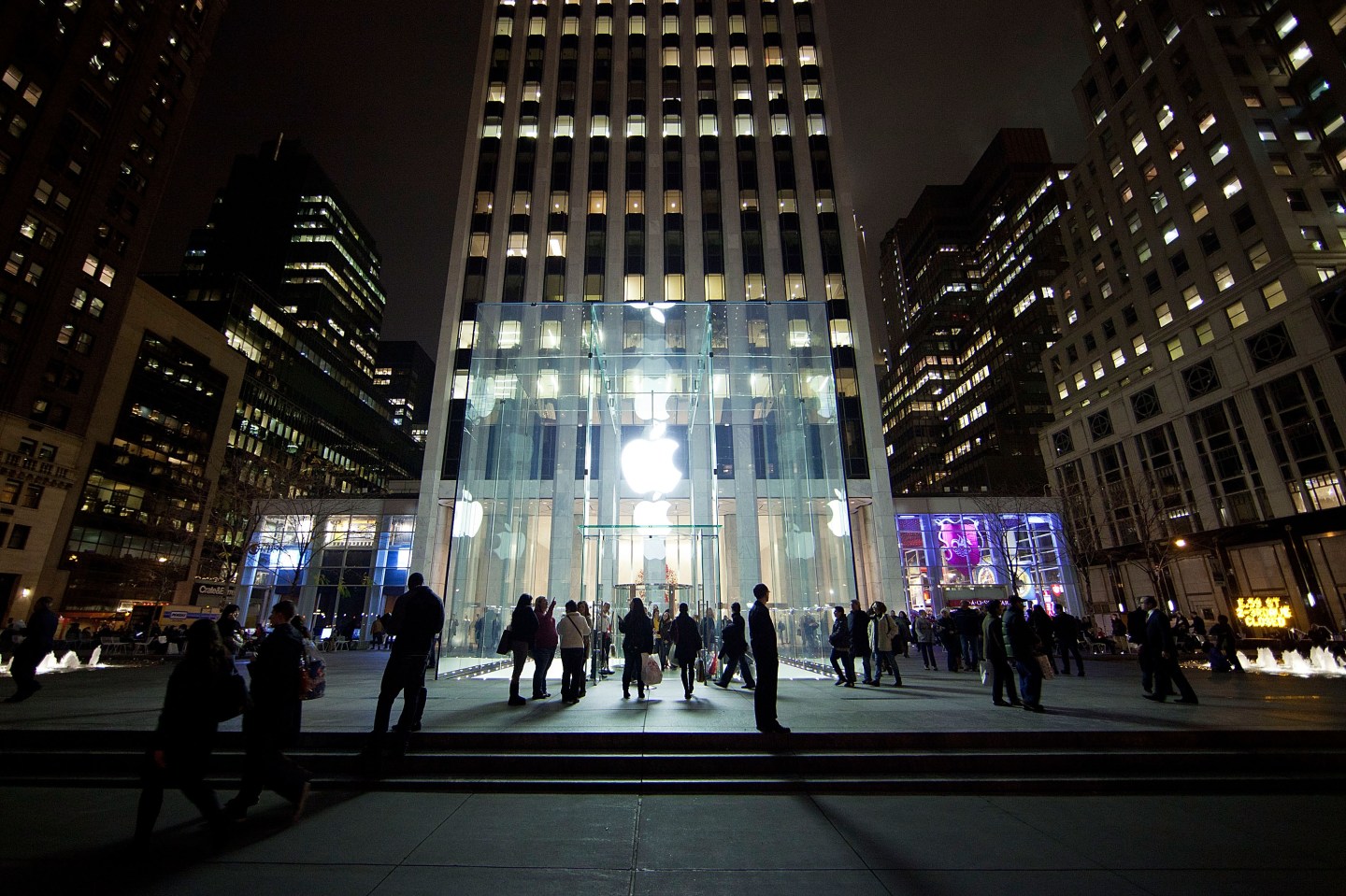 A general view of the exterior of the Fifth Avenue Apple Store in New York City.