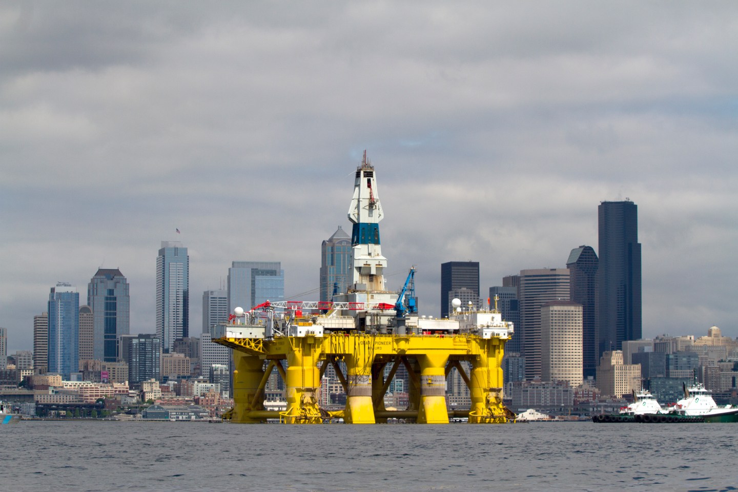 SEATTLE, WA - MAY 14: The Polar Pioneer, an oil drilling rig owned by Shell Oil, arrives in Seattle, Washington. The rig is part of a fleet that will lead a controversial oil-exploration effort off Alaska's North Slope. (Photo by Karen Ducey/Getty Images)