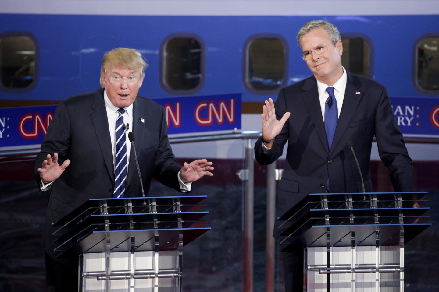 Donald Trump and Jeb Bush at CNN’s Republican presidential debate in September