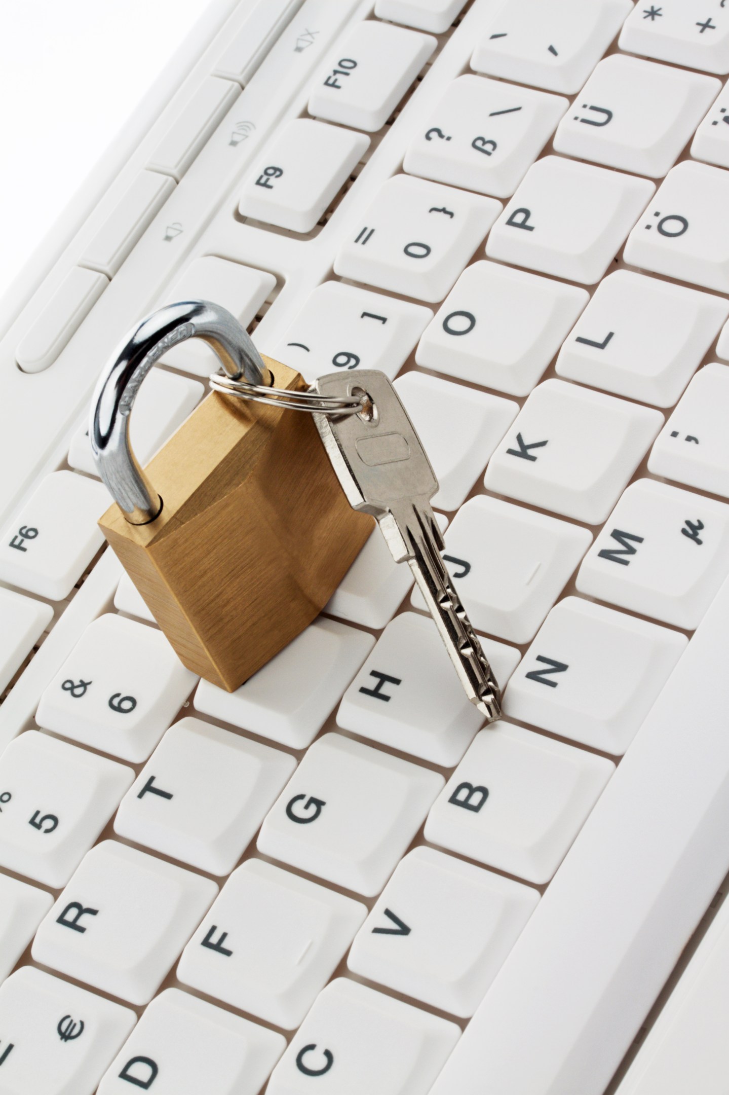 symbolic photo saving data, lock and key on a keyboard