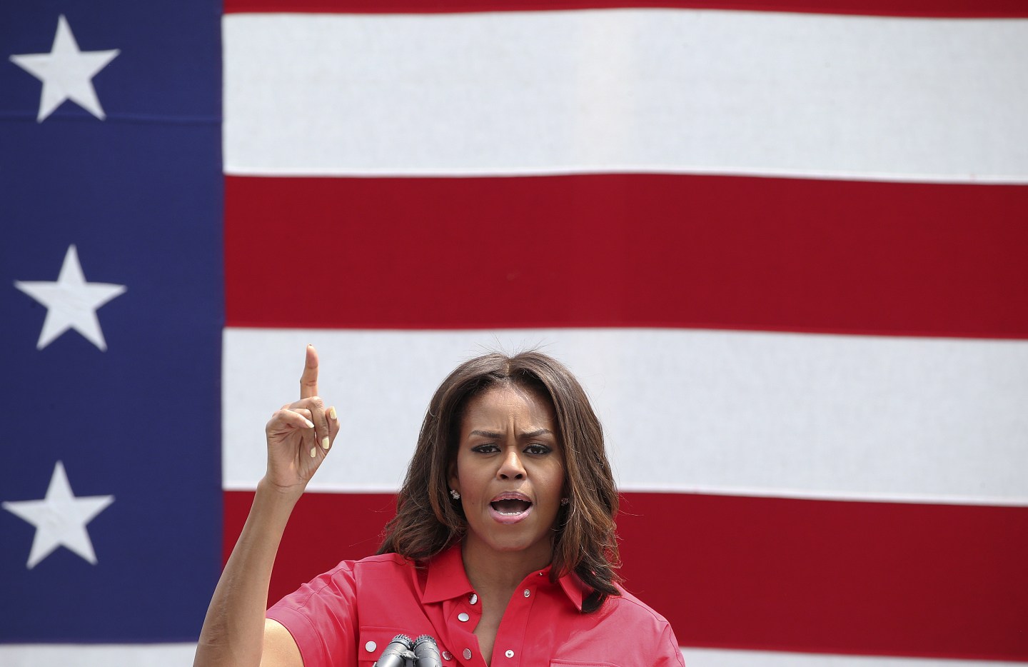 U.S. first lady Michelle Obama gestures as she speaks during a visit at the U.S. Army Garrison at Vicenza