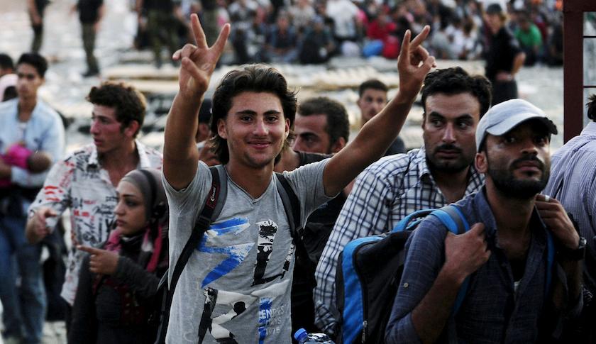 A group of Migrants in Macedonia, near its border with Greece