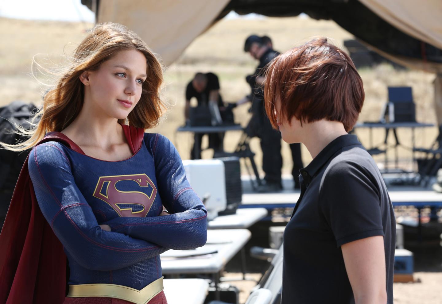 "Stronger Together" -- When Kara's attempts to help National City don't go according to plan, she must put aside the doubts that she -- and the city's media -- has about her abilities in order to capture an escapee from the Kryptonian prison, Fort Rozz, when SUPERGIRL moves to its regular time period, Monday, Nov. 2 (8:00-9:00 PM, ET/PT) on the CBS Television Network. Pictured left to right: Melissa Benoist and Chyler Leigh  Photo: Cliff Lipson/CBS  ÃÂ©2015 CBS Broadcasting, Inc. All Rights Reserved