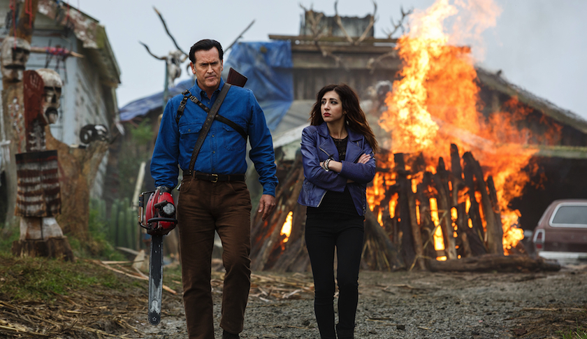 Bruce Campbell as Ash and Dana DeLorenzo as Kelly in the new Starz comedy/horror series, "Ash vs. Evil Dead"