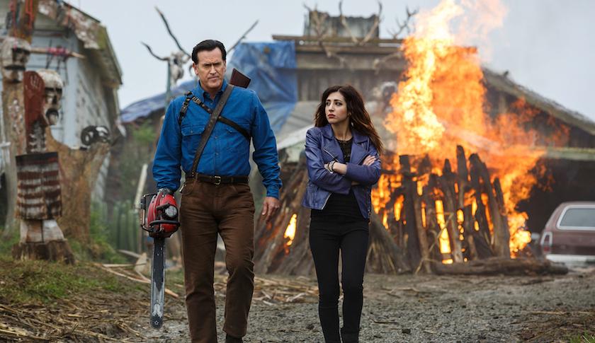 Bruce Campbell as Ash and Dana DeLorenzo as Kelly in the new Starz comedy/horror series, "Ash vs. Evil Dead"