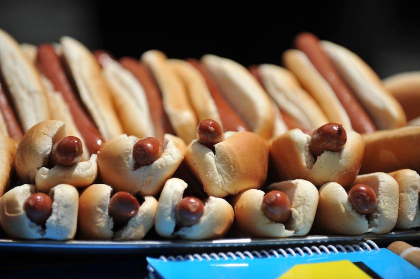 Hot dogs in buns at the official weigh-i