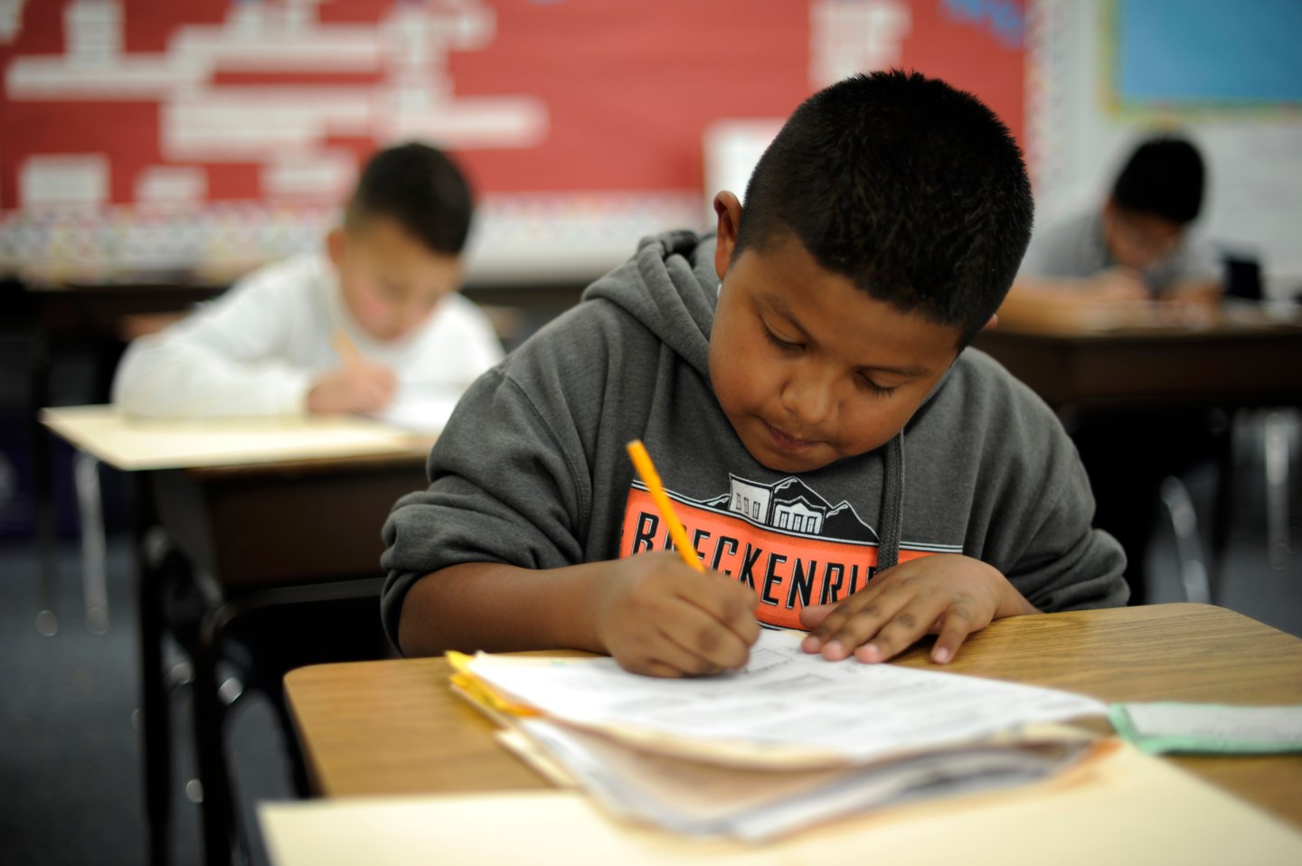Jorge Saucedo of 4th grade is in the math class at Jose Valdez Elementary School in Denver, CO.