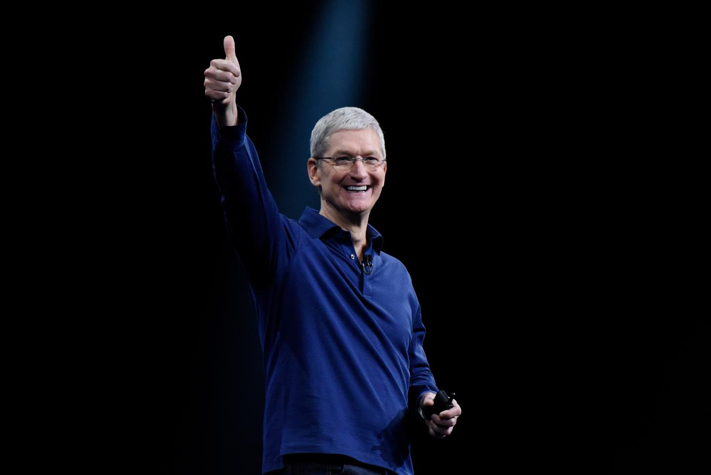 Tim Cook, chief executive officer of Apple Inc., speaks during the Apple World Wide Developers Conference (WWDC) in San Francisco, California, U.S., on Monday, June 8, 2015. Apple Inc., the maker of iPhones and iPads, will introduce software improvements for its computer and mobile devices as well as reveal new updates, including the introduction of a revamped streaming music service. Photographer: David Paul Morris/Bloomberg *** Local Caption *** Tim Cook