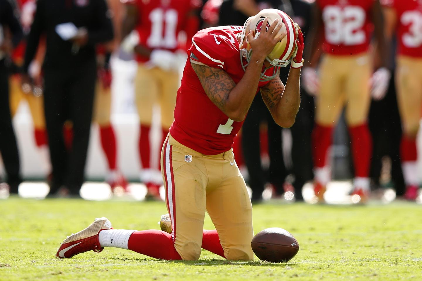 during their NFL game at Levi's Stadium on October 18, 2015 in Santa Clara, California.
