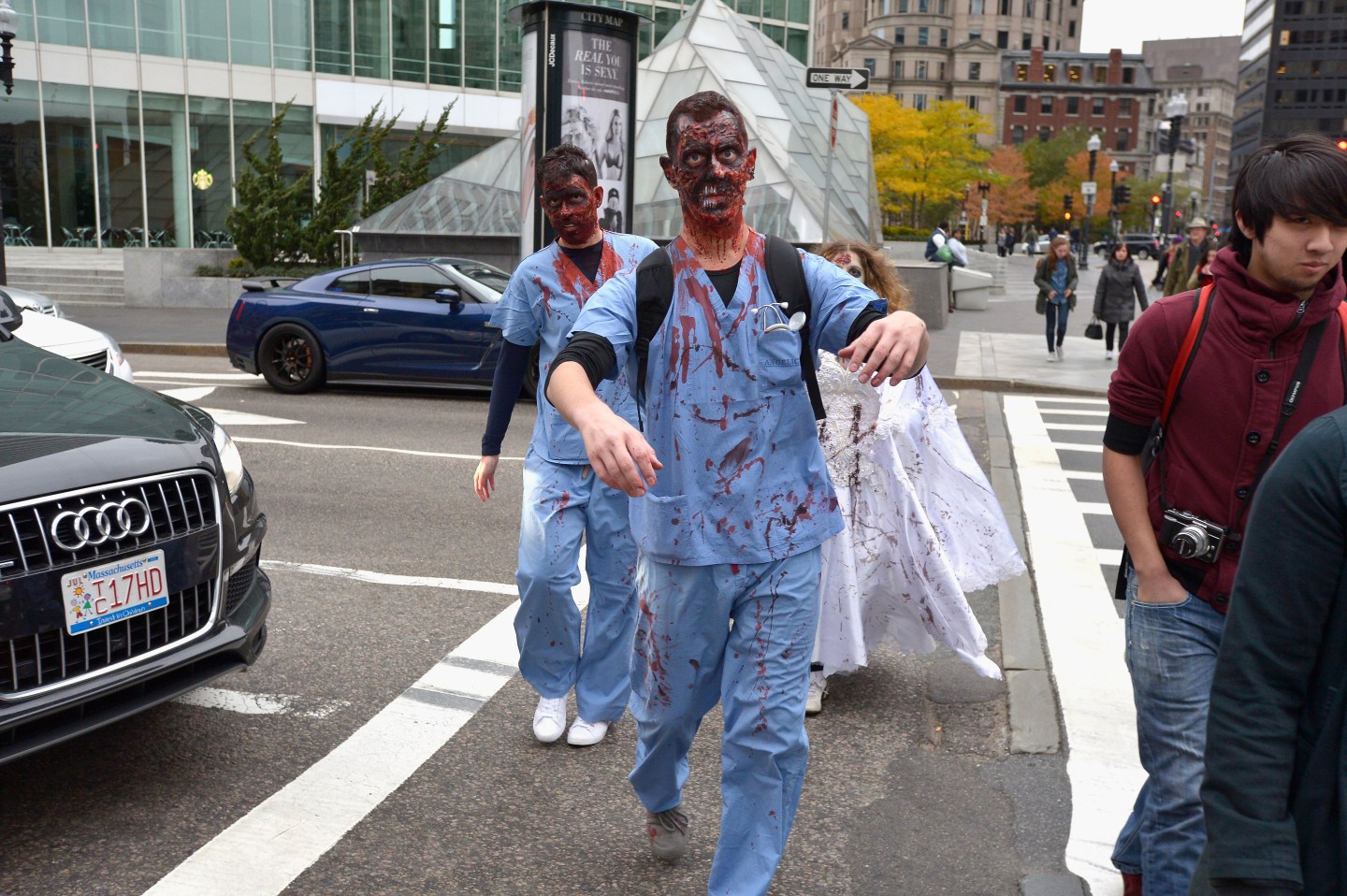 Participants attend Zombie March In Boston on October 24, 2015 in Boston, Massachusetts.