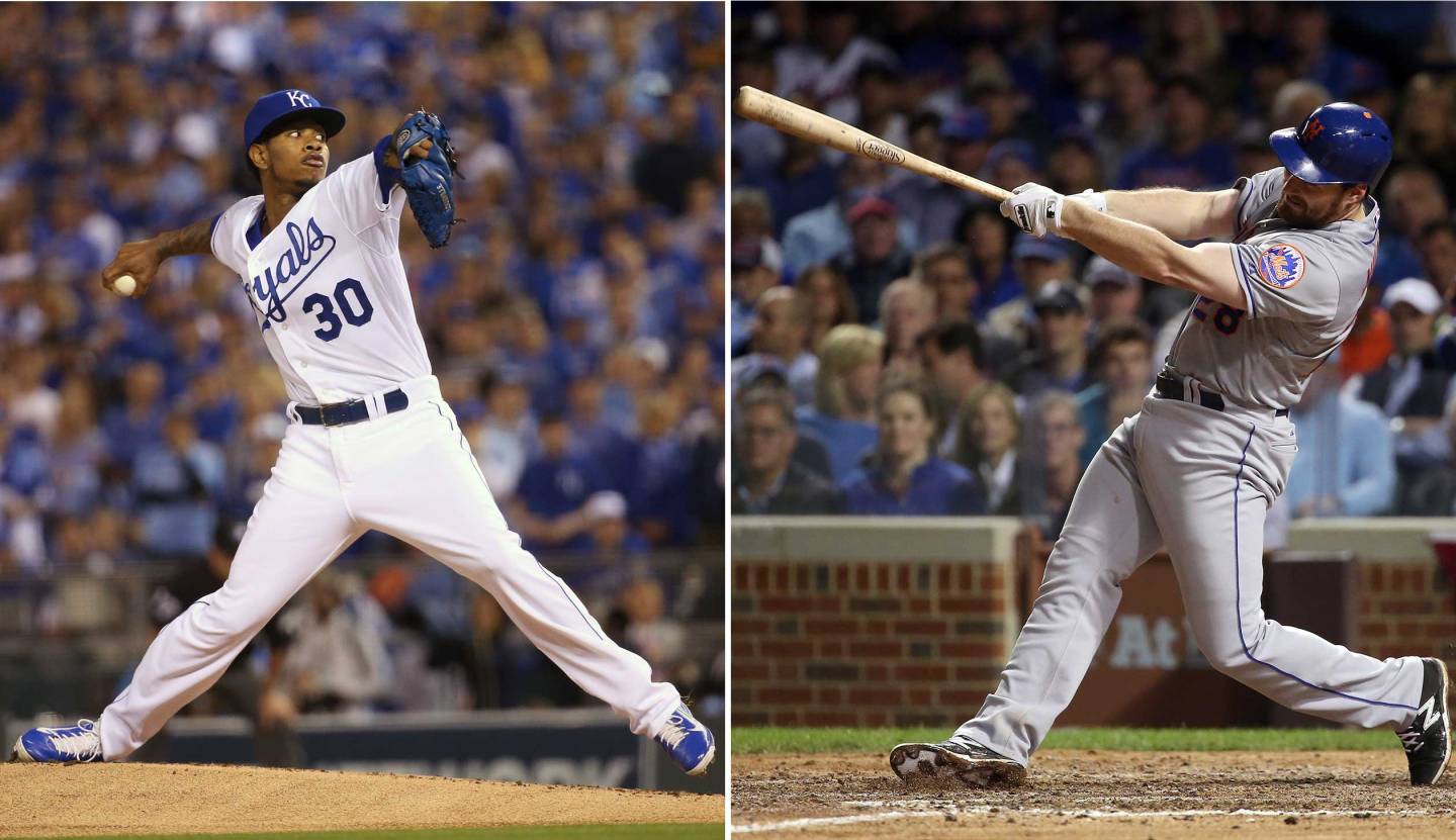 KANSAS CITY, MO - OCTOBER 23: Kansas City Royals starting pitcher Yordano Ventura (30) works from the mound. Toronto Blue Jays Vs Kansas City Royals in Game 6 of the ALCS at Kauffman Field. Jays lose 4-3 and lose the series 4-2. Kansas City goes on to the World Series against the New York Mets. Toronto Star/Rick Madonik (Rick Madonik/Toronto Star via Getty Images)
CHICAGO, IL - OCTOBER 21: Daniel Murphy #28 of the New York Mets hits a two run home run in the eighth inning against Fernando Rodney #57 of the Chicago Cubs during game four of the 2015 MLB National League Championship Series at Wrigley Field on October 21, 2015 in Chicago, Illinois. (Photo by Jonathan Daniel/Getty Images)