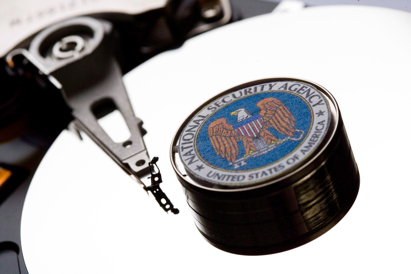 Symbol Photo Computer Hard Drive With NSA Logo.