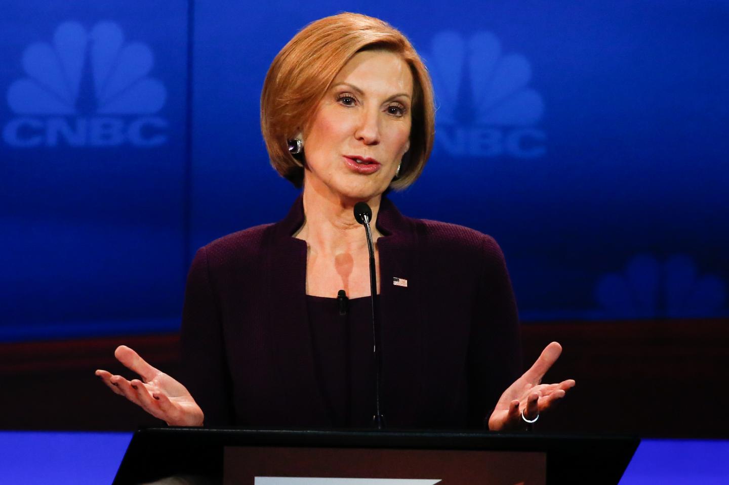 CNBC EVENTS -- The Republican Presidential Debate: Your Money, Your Vote -- Pictured: Carly Fiorina participates in CNBC's "Your Money, Your Vote: The Republican Presidential Debate" live from the University of Colorado Boulder in Boulder, Colorado Wednesday, October 28th at 6PM ET / 8PM ET -- (Photo by: David A. Grogan/CNBC/NBCU Photo Bank)