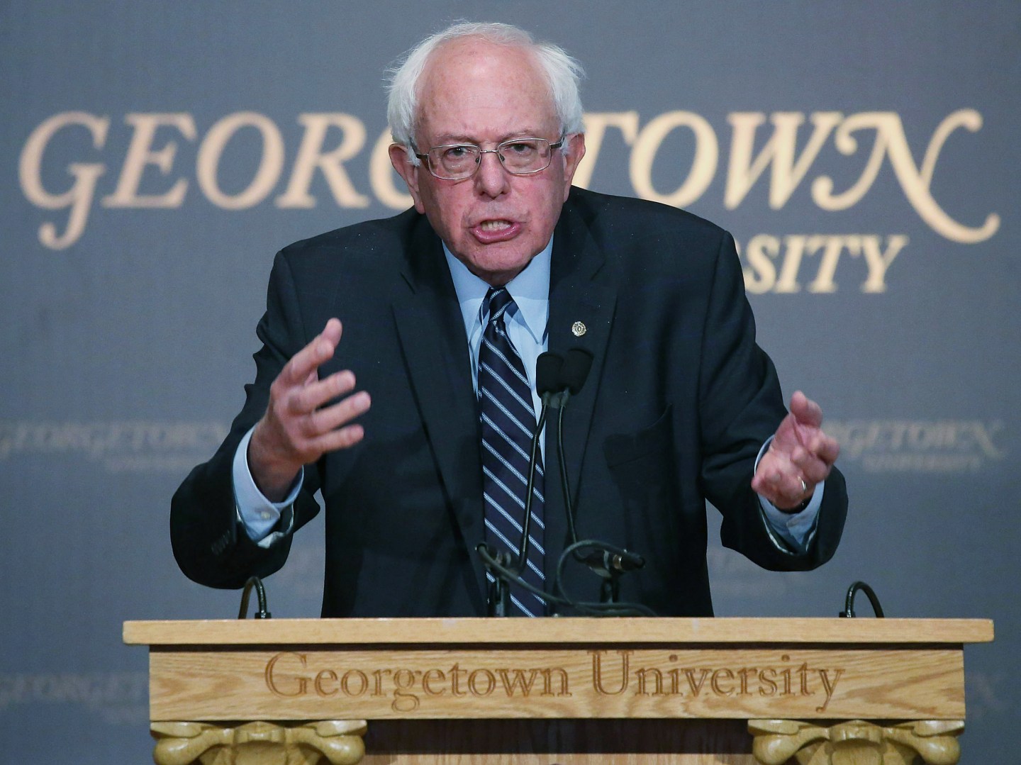 Bernie Sanders Gives Campaign Speech At Georgetown University