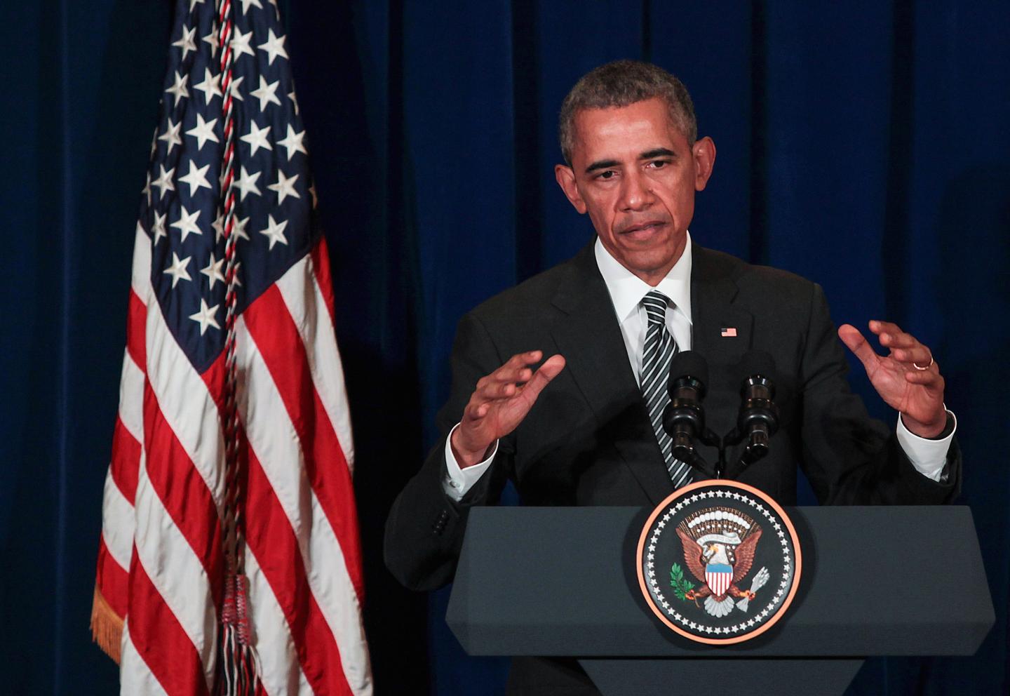 KUALA LUMPUR, MALAYSIA - NOVEMBER 22:  U.S. President Barack Obama speak to media during news conference on November 22, 2015 in Kuala Lumpur, Malaysia. Obama is traveling on a 9-day trip to Turkey, the Philippines and Malaysia for international summits.  (Photo by Mohd Samsul Mohd Said/Getty Images)