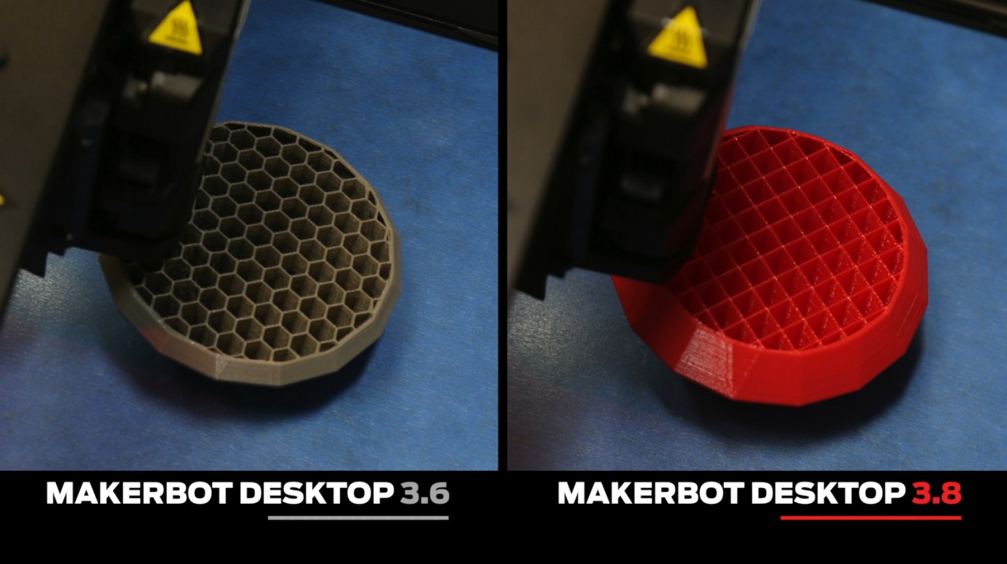 MakerBot promises its new software, being used on the right, will increase 3D-printing speeds by 30%.