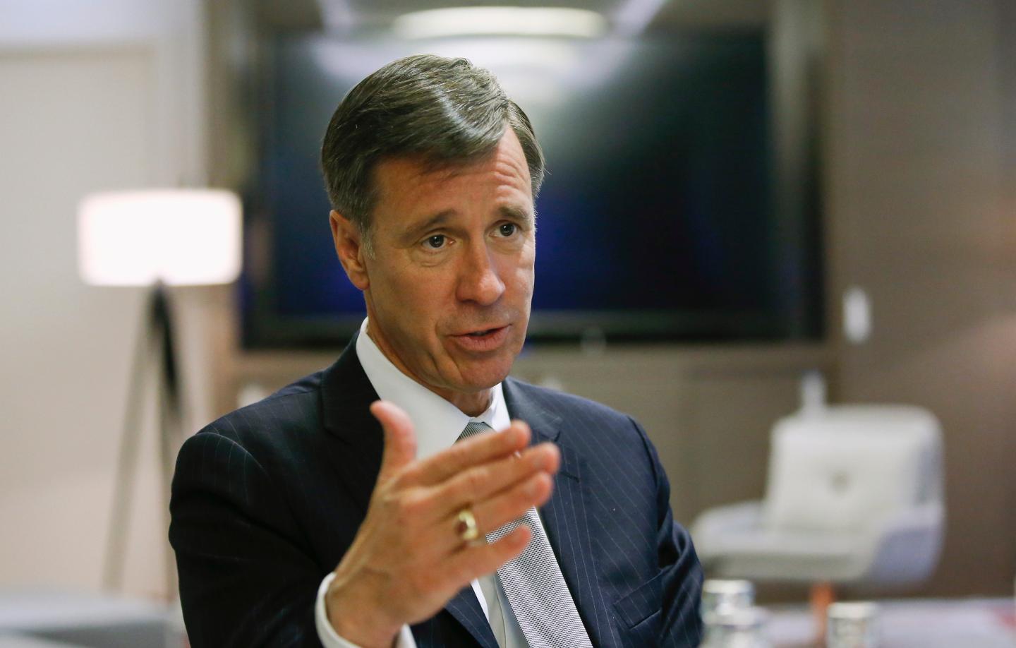 Sorenson speaks during an interview with Reuters in a hotel in Berlin