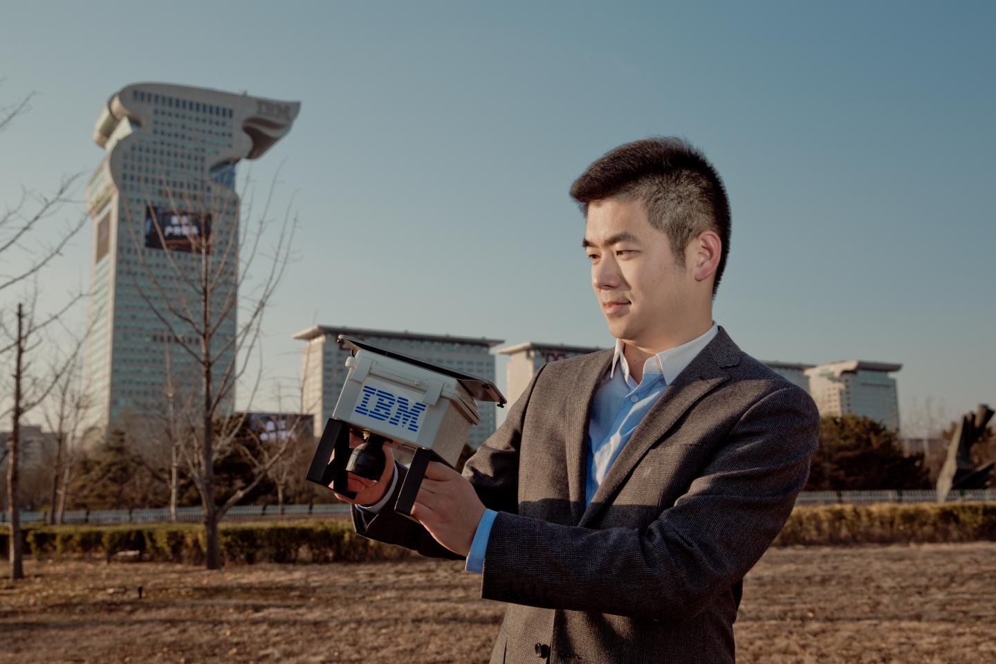Chinese scientist with pollution sensor