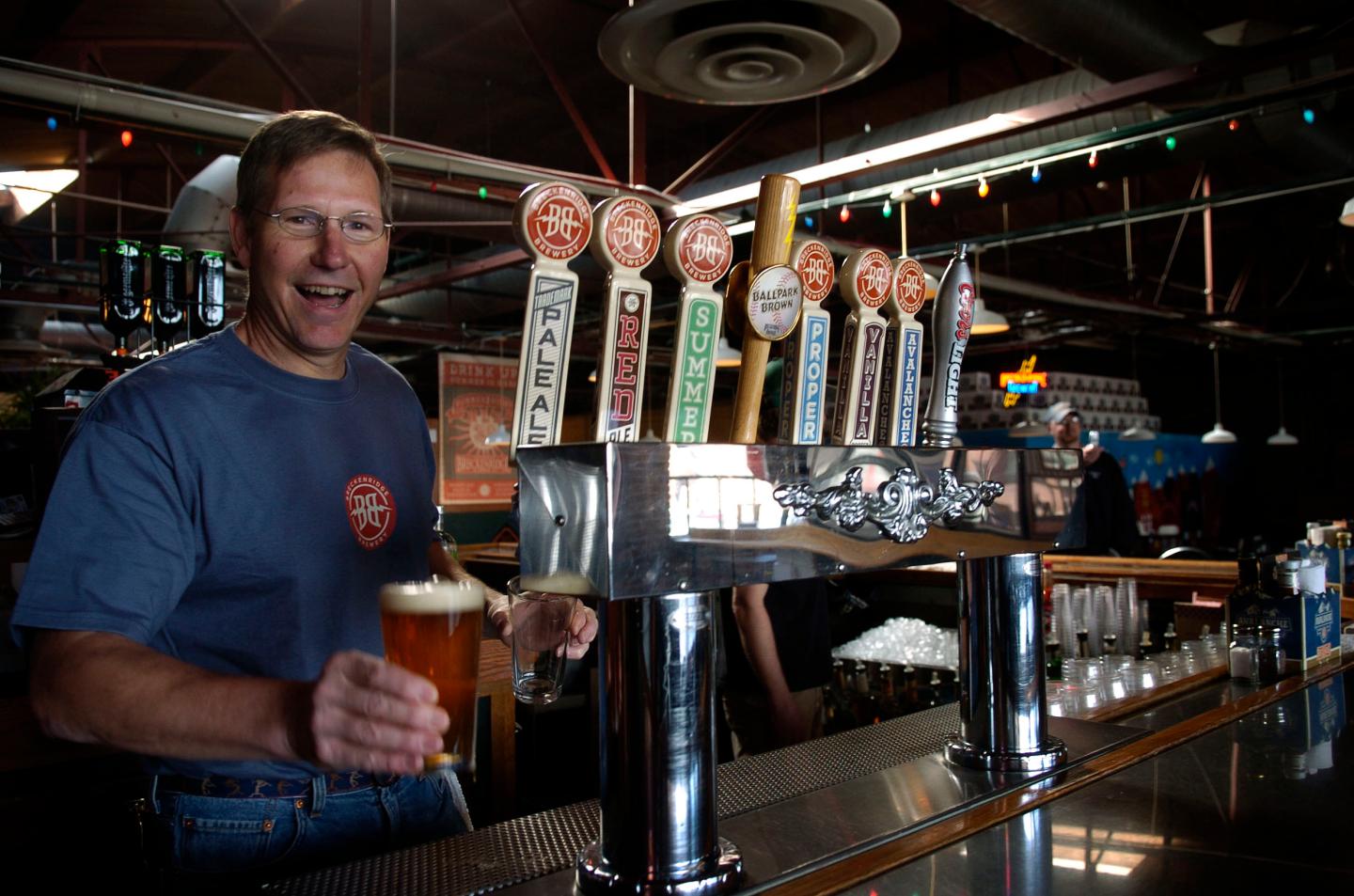 (CM) DENVER, CO. MONDAY, APRIL 2, 2007. Bartender Greg Cocking pours the first beer poured at Trademark Pale Ale at Breckenridge Brewery before Opening Day at Coors Field where the Colorado Rockies met the Arizona Diamondbacks. The brewery is across the s