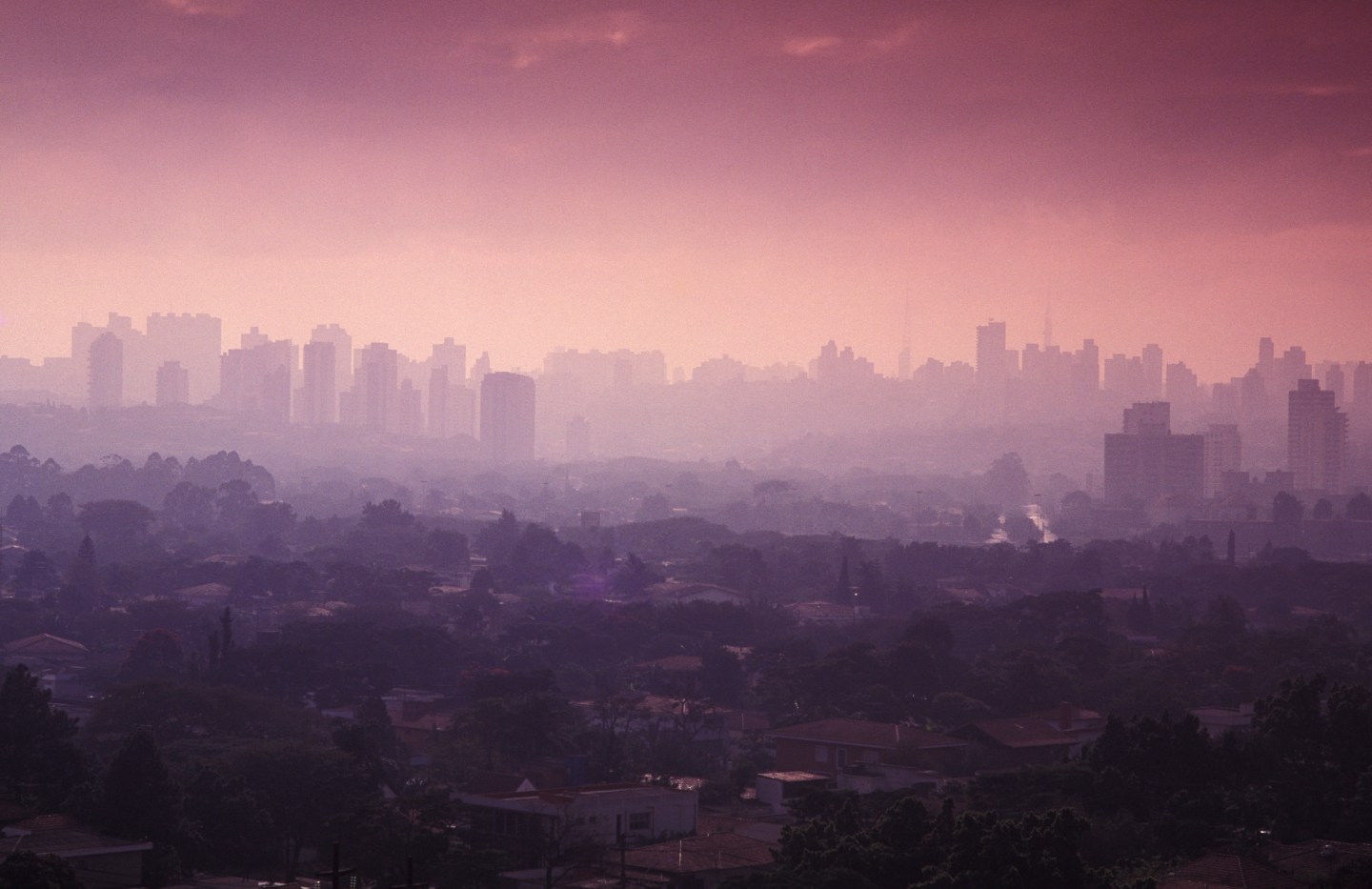 Sao Paulo cityscape showing air pollution and skyline of the