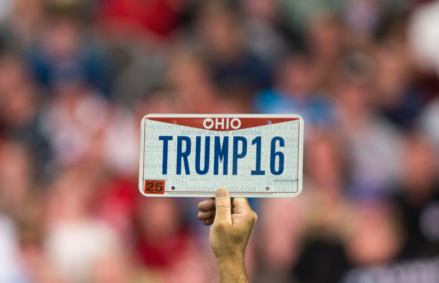 A Donald Trump supports holds up a sign at a campaign rally in Columbus, Ohio in November 2015.