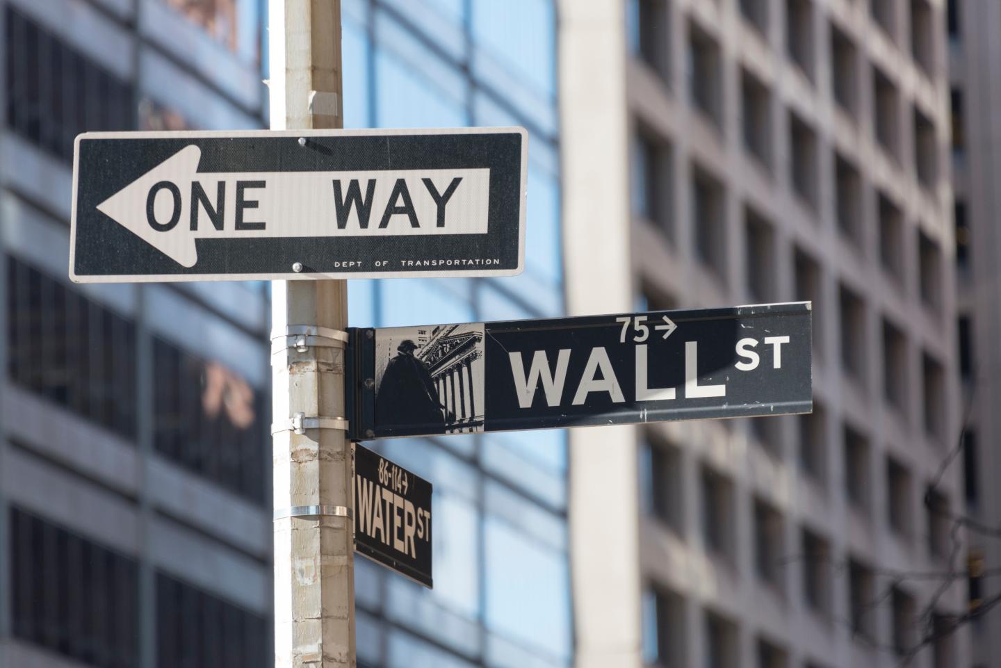 New York city navigation: Wall street signboard with Water