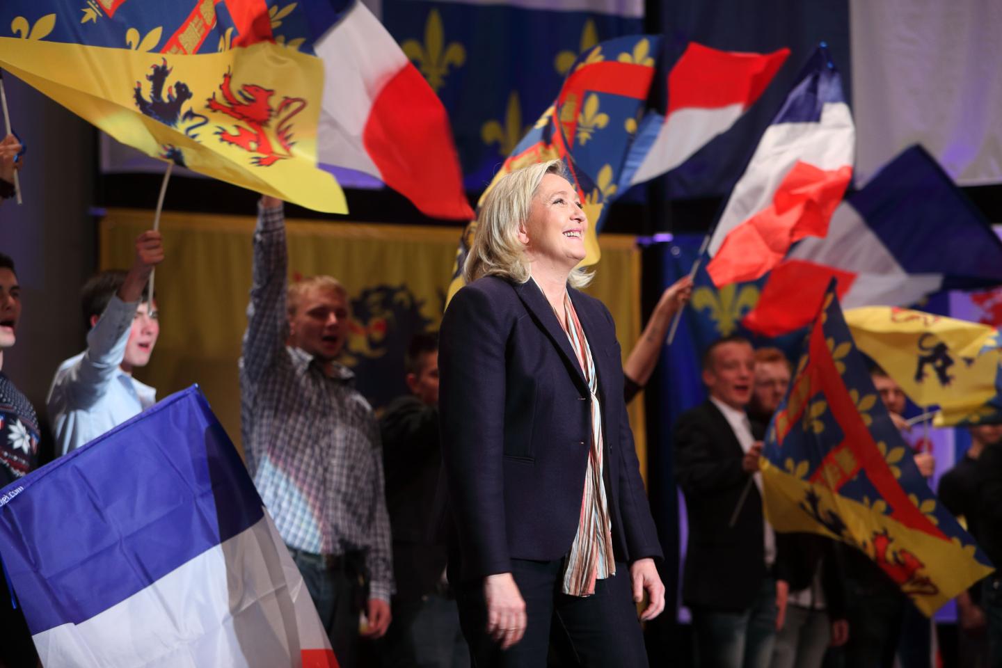 French Far-Right National Front President Marine Le Pen Attends The FN Campaign For North Regional Elections