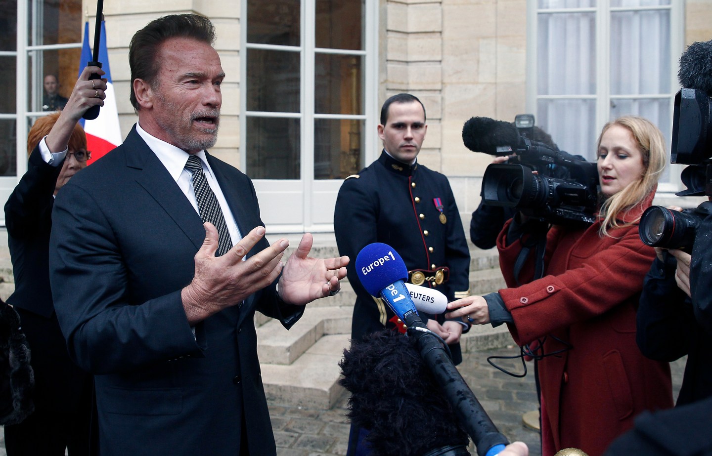 French Prime Minister Manuel Valls Receives Arnold Schwarzenegger In Paris