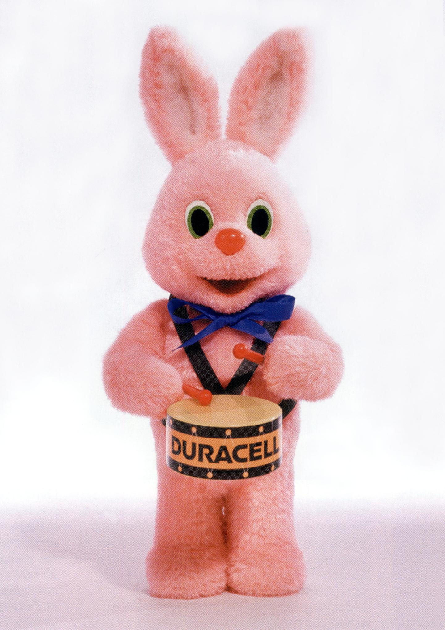 Pink rabbit and a drum, emblem of Duracell from 1973