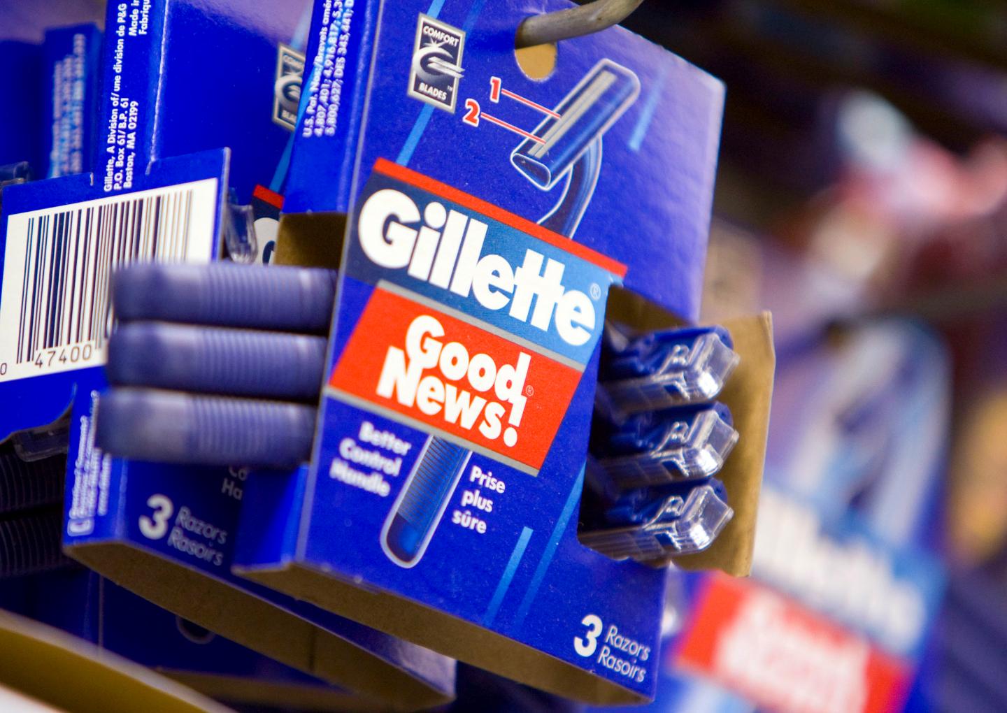 Procter & Gamble's Gillette disposable razors are displayed at a supermarket in New York, U.S.