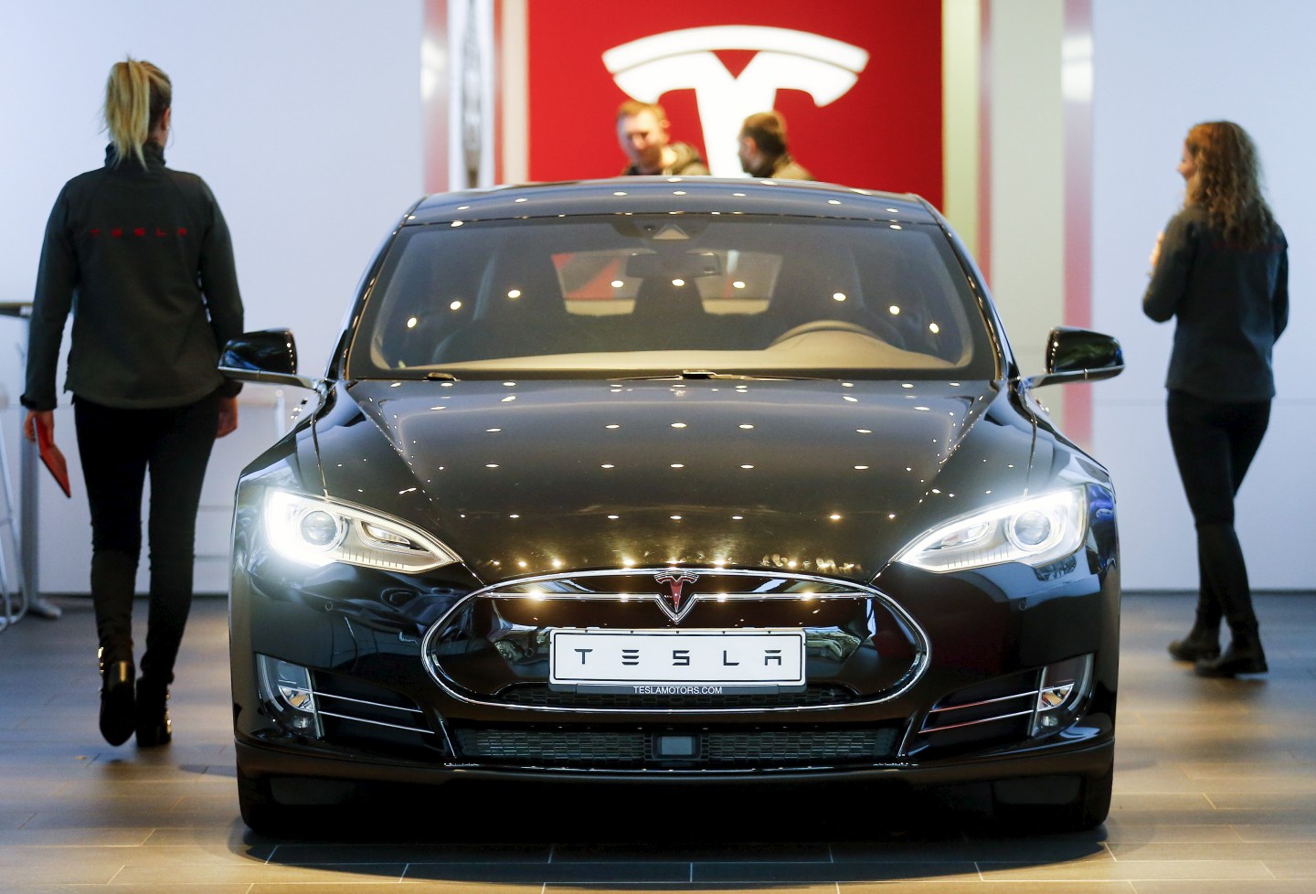 A Tesla car 'Model S' sits in a dealership in Berlin