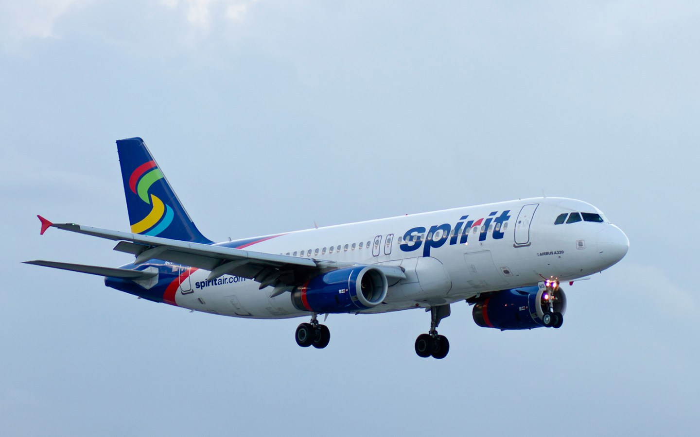Spirit Airlines Airbus A320 preparing for landing at Fort Lauderdale International Airport, Florida on Labor Day 2012