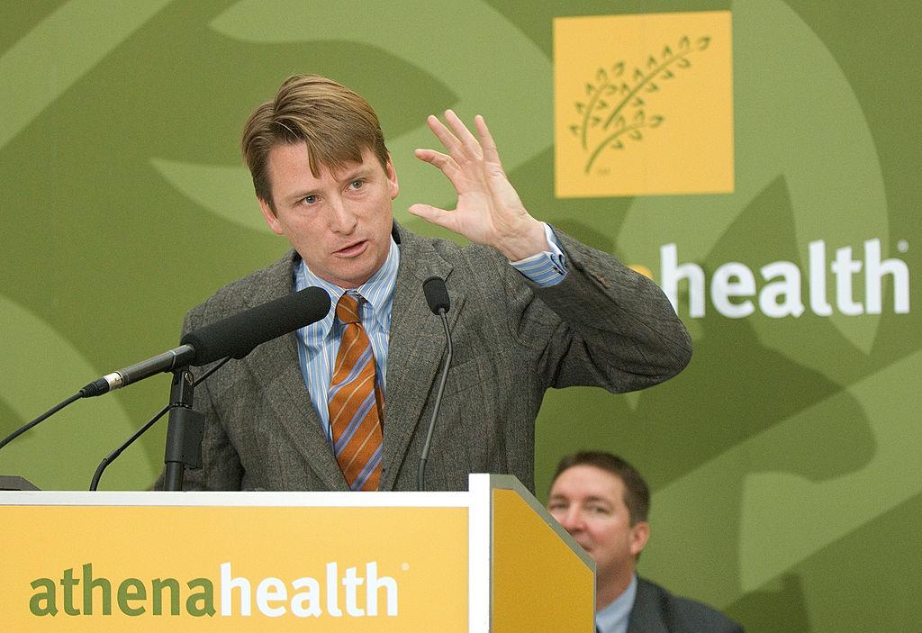 Jonathan Bush, CEO of athenahealth, speaks at a press conference in Belfast announcing athenahealth'