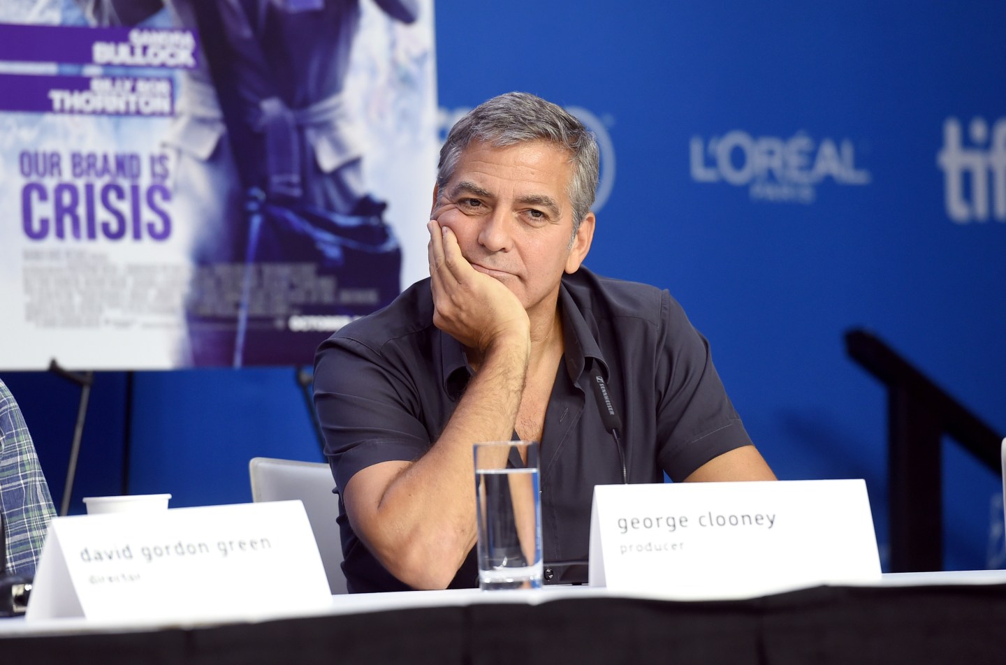 speaks onstage during the "Our Brand Is Crisis" press conference at the 2015 Toronto International Film Festival at TIFF Bell Lightbox on September 12, 2015 in Toronto, Canada.